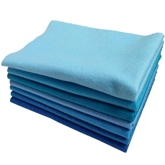 7 Pieces Blue Felt Fabric Bundle Crafting Sewing Supplies 18" x 18" Each Assorte - Picture 2 of 12